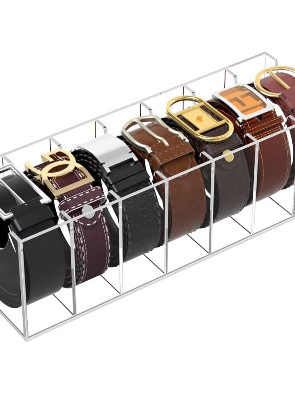 Belt Organizer for Closet, Acrylic Belt Box, Belt Storage, 7 Grids